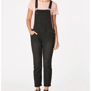 Black denim overalls